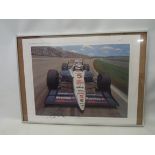 A framed Sports Seen coloured print signed by Nigel Mansell and entitled Double Take