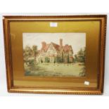 A gilt framed and slipped watercolour, depicting a Tudor style country house