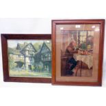 A framed Pears print - sold with another with figures in a Tudor courtyard