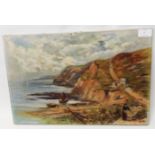 B. W. Barclay: an unframed oil on canvas, depicting figures on a coastal path - signed and dated
