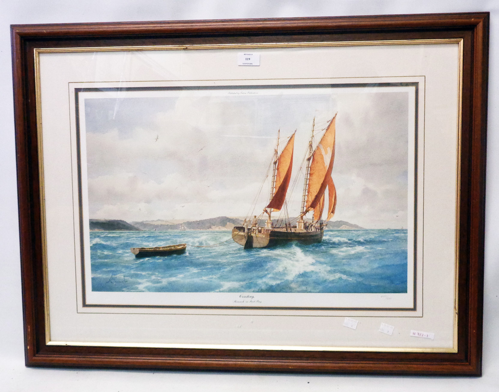 †John Chancellor: a framed limited edition print entitled Coasting Shamrock in Start Bay - bearing