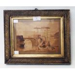 An ornate gilt framed 19th Century French scene watercolour, titled in English On the Soane (