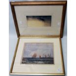 Two gilt framed coloured prints, one depicting coastal shipping (foxed), the other The Thames