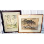 Two framed watercolours, depicting woodland scenes