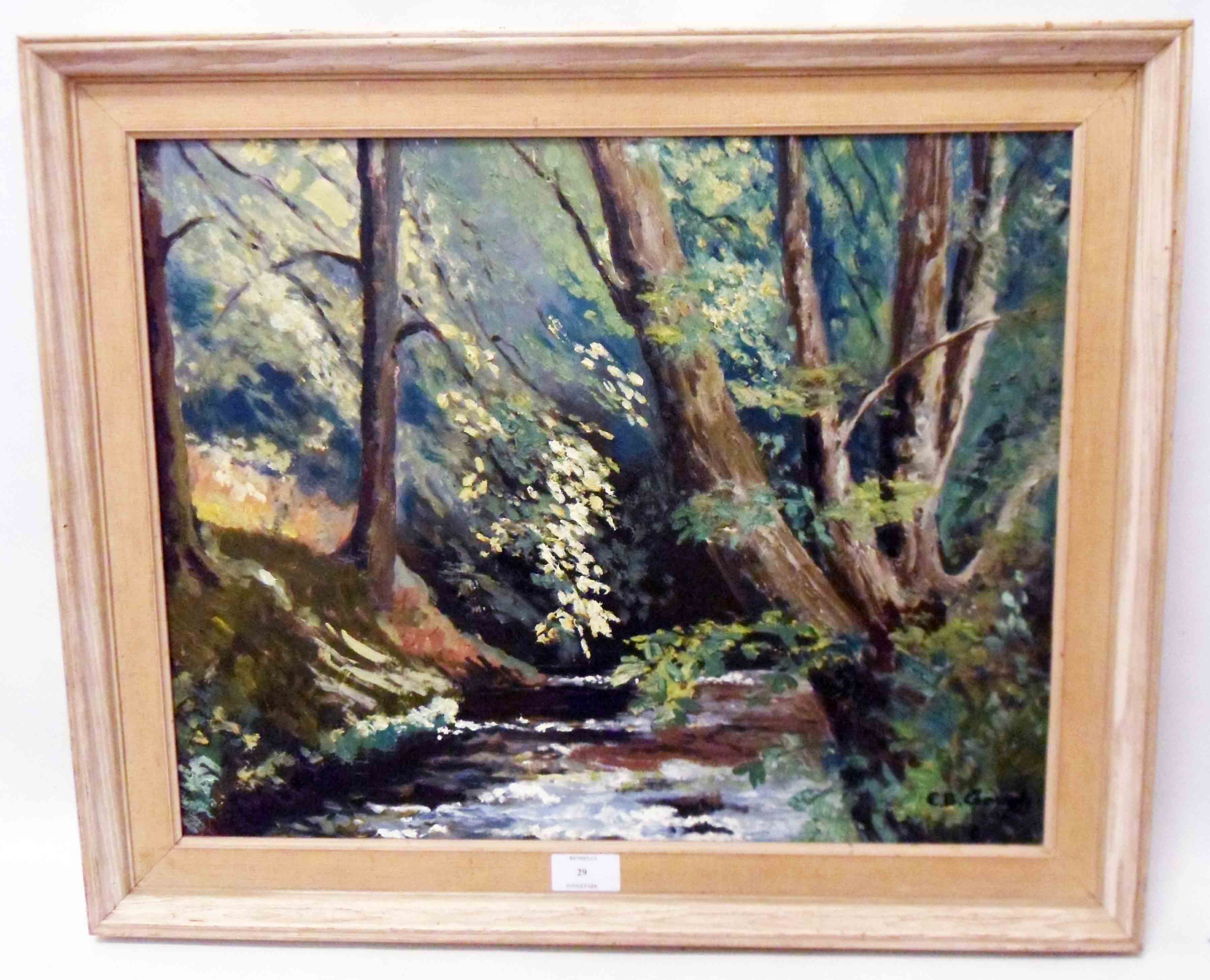 Brenda Gough: a framed oil on board, entitled In Bradley Woods - signed