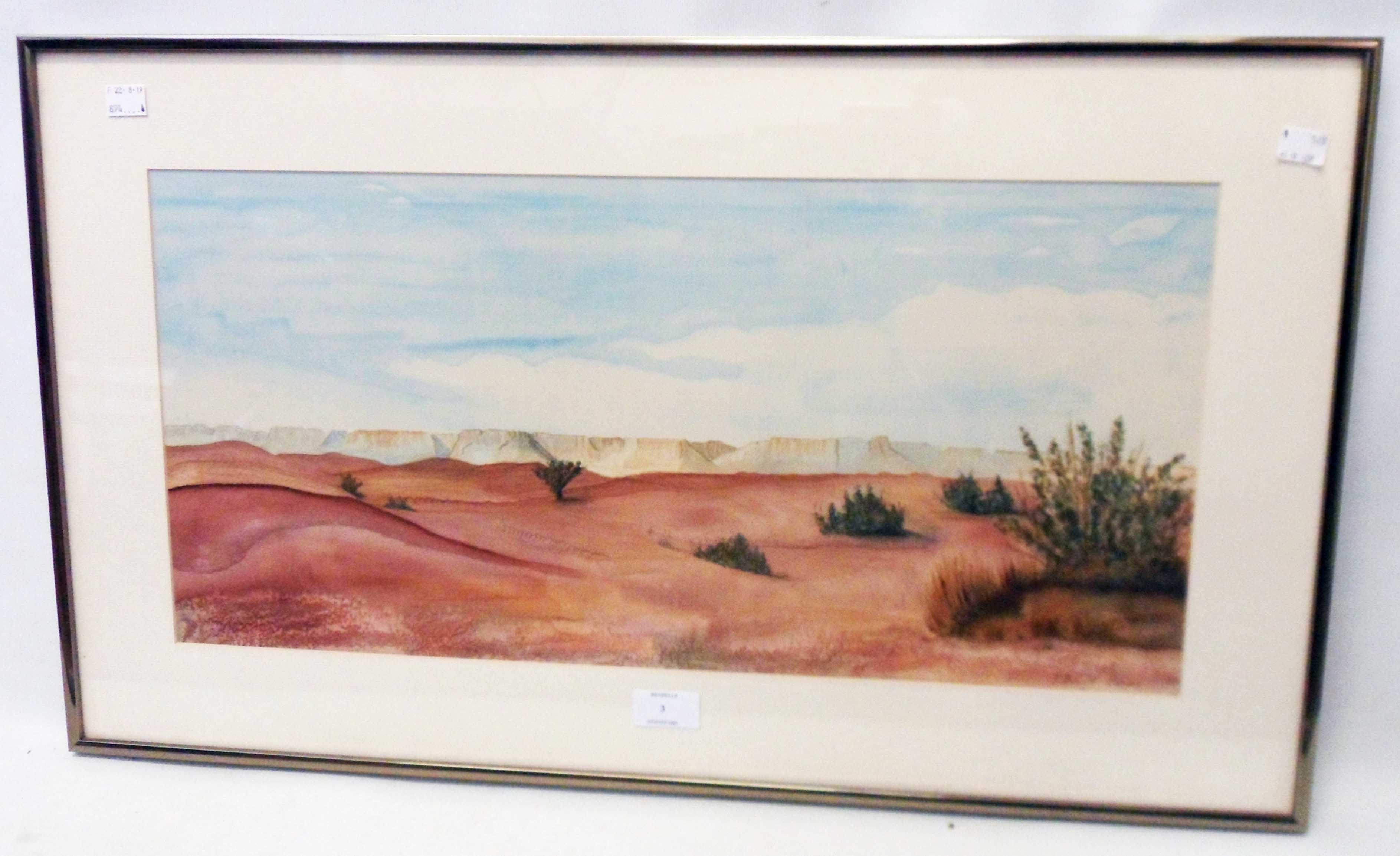 J. Bennetti-Longhini: a framed silk painting, depicting a Middle Eastern desert scene - signed and