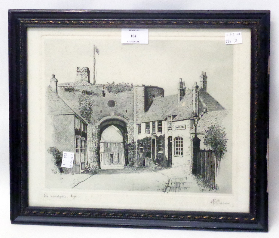 A. D. Calwey: a framed monochrome print, entitled The Landgate, Rye