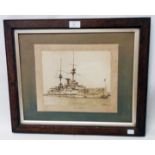 An oak framed Miller of Devonport monochrome photograph of H.M.S. Victorious