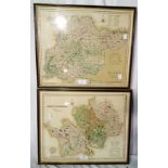 A pair of Hogarth framed early 19th Century coloured county maps of Essex and Hertfordshire,