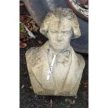 A 43cm high concrete bust of Beethoven