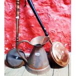 A large copper measure - sold with two bed warming pans