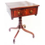 A 47cm Victorian flame mahogany veneered pedestal table with drawer and all round dummy drawer