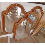 Three matching reproduction ornate gilt and red painted framed wall mirrors with acanthus scroll