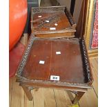 A pair of 32cm 1920's Chinese Chippendale style low tables with bracketed square legs - galleries
