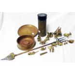 A small quantity of collectable brassware including naval shell cases, Trench Art bullet bottle,