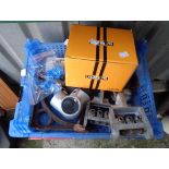 A crate containing a small quantity of electrical and other hardware items