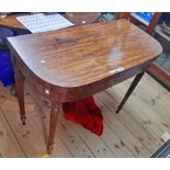 A 92cm 19th Century mahogany and ebony lined fold-over card table, set on turned, reeded and tapered