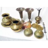 A pair of Eastern brass vases, bowls, etc.
