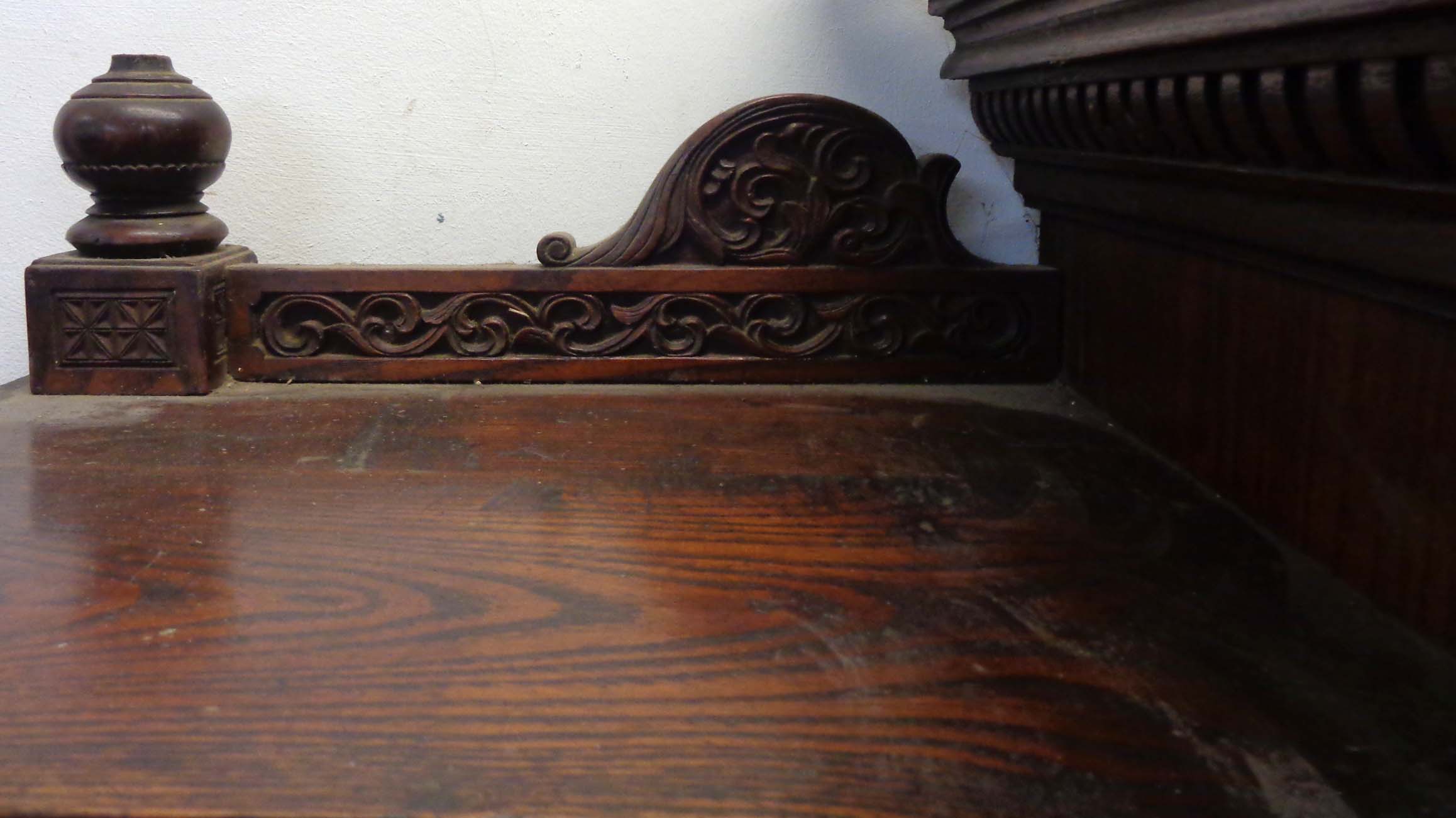 A 1.53m Chinese export polished carved hardwood twin pedestal desk, the ornate superstructure with - Image 3 of 54