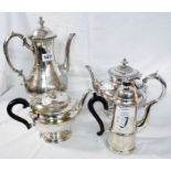 Silver plated tea and coffee pots - various age and makers