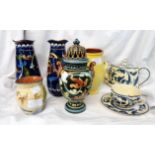 Seven pieces of Torquay pottery including Aller Vale reticulated lidded vase, a pair of Longpark
