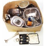 A cased set of six silver coffee bean spoons, two napkin rings and a trumpet vase - sold with a