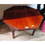 A 68cm Edwardian varnished walnut octagonal topped occasional table - legs reduced as a tea table