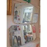 Two vintage frameless bevelled wall mirrors, both with shaped plates