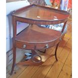 A 66cm 19th Century mahogany and ebony strung corner washstand with drawer to central tier and jug