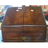 A Victorian walnut veneered stationery box - in need of restoration