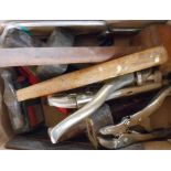 A small box of old woodworking and other tools