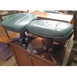 Two modern stained bentwood framed and green leather upholstered foot stools