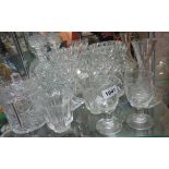 A quantity of cut and other glassware including Dartington candlesticks and wine glasses, etc.