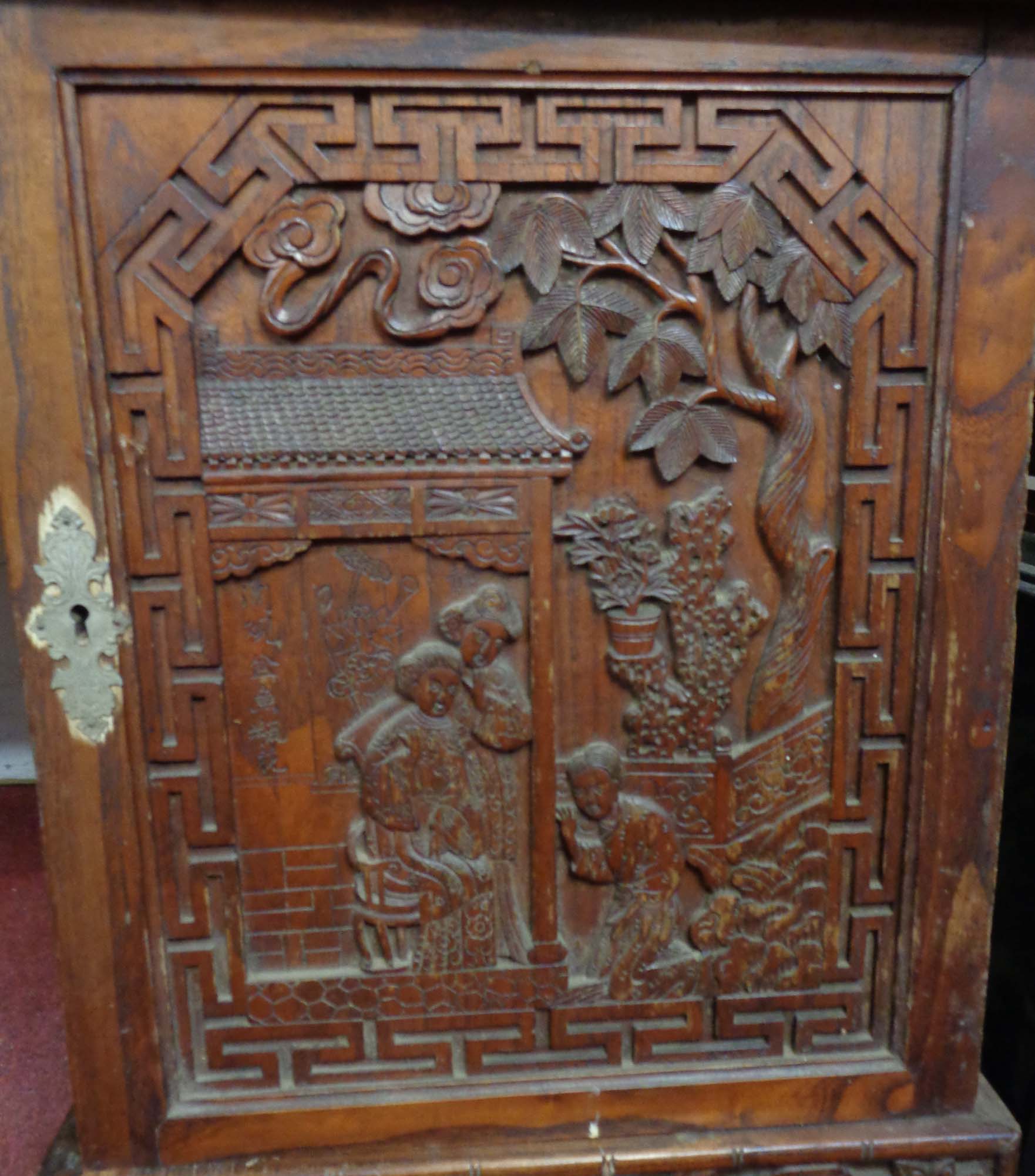 A 1.53m Chinese export polished carved hardwood twin pedestal desk, the ornate superstructure with - Image 36 of 54