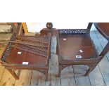 A pair of 32cm 1920's Chinese Chippendale style low tables with bracketed square legs - galleries