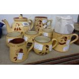 A Devon Tors Pottery Widecombe Fair characters part tea set comprising teapot, milk jug and four