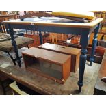 A 1.18m modern painted mixed wood kitchen table with blue tile inset top