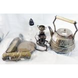 A damaged silver backed brush and mirror set - sold with a small quantity of plated items