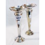A pair of 20cm silver plated trumpet vases