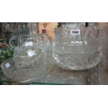 Six pieces of cut and other glass including large pedestal bowl, jug, etc.