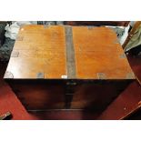 A 98cm Victorian iron bound oak silver chest with fitted interior bearing label for James Muirhead &