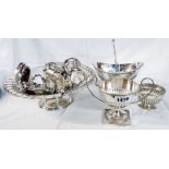 A silver plated WMF pedestal bowl, cake basket and other small plated items