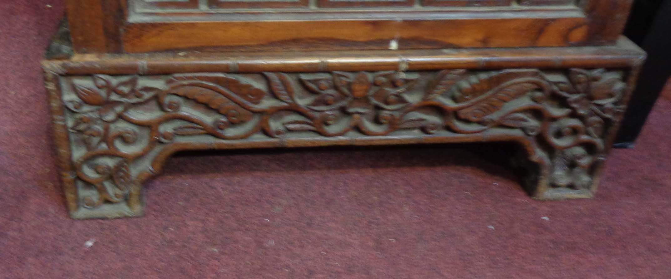 A 1.53m Chinese export polished carved hardwood twin pedestal desk, the ornate superstructure with - Image 34 of 54