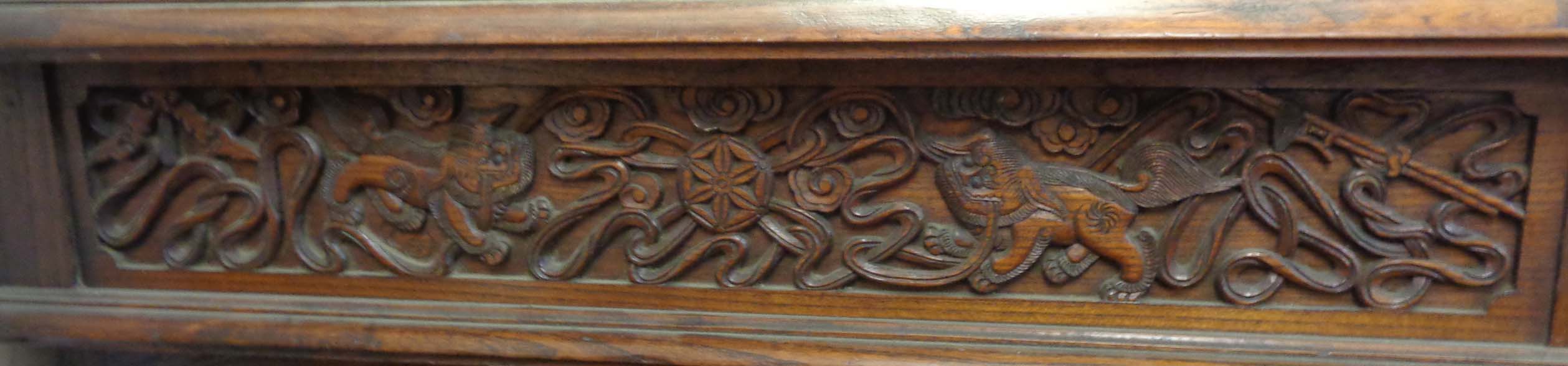 A 1.53m Chinese export polished carved hardwood twin pedestal desk, the ornate superstructure with - Image 48 of 54