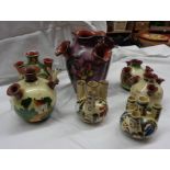 Seven Torquay pottery Longpark and Aller Vale tulip or udder vases - various condition