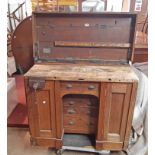 A 1.06m late Victorian oak and mixed wood work cabinet by Melhuish & Sons with lift-top, fitted