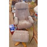 A late 20th Century G.F.A. Ltd. velour upholstered easy chair and footstool to match, both set on