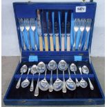 A 20th Century cased six place setting of silver plated cutlery with ivorine handles and stainless