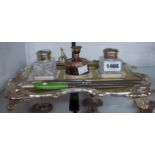 A silver plated inkstand and accessories