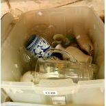 A box of assorted china and glass